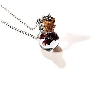 Tiny Bottle Red Rose Necklace